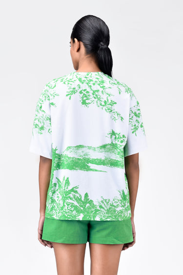 Oversized Landscape Print Crew Neck T-Shirt