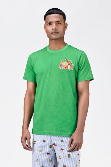 Regular Fit Men's T-Shirt With Genes Fruit Basket Embroidery