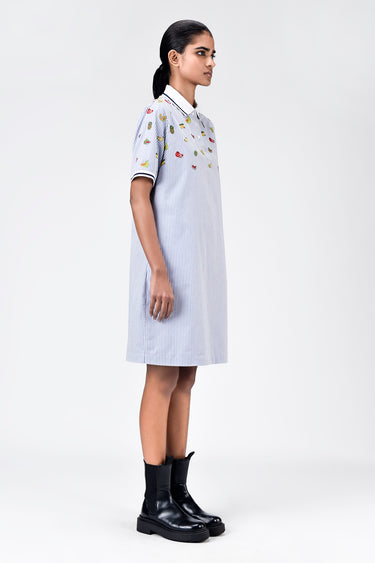 Cotton Polo Dress with Fruit Motif Embroidery