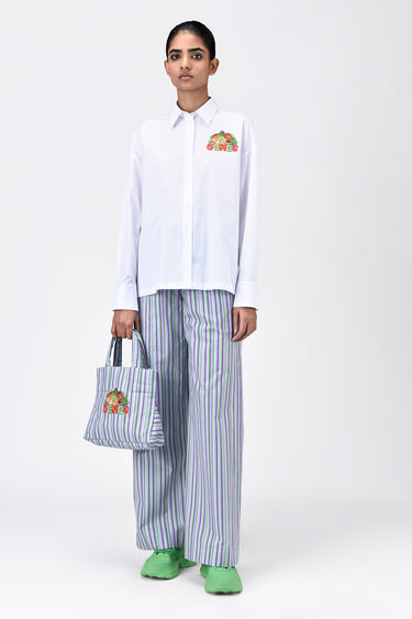 White Cotton Shirt with Fruit Basket Embroidery