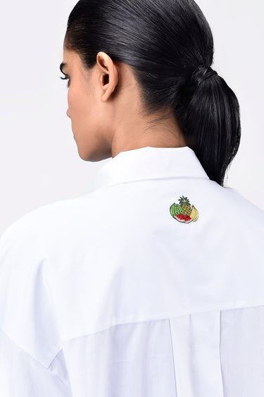 White Cotton Shirt with Fruit Basket Embroidery