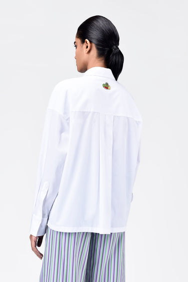 White Cotton Shirt with Fruit Basket Embroidery