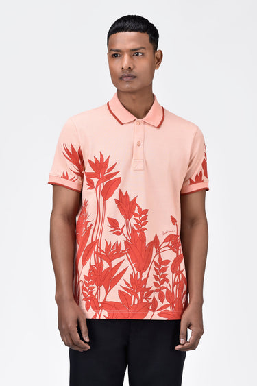 Men's Regular Fit Polo with Tropical Print