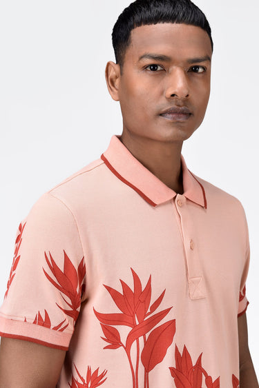 Men's Regular Fit Polo with Tropical Print