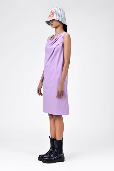 Cotton Poplin A-Line Dress with Asymmetric Neck