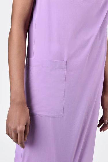 Cotton Poplin A-Line Dress with Asymmetric Neck