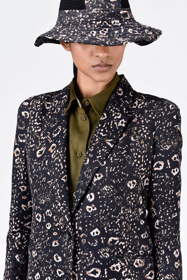 Animal Print Linen Jacket with Soft Rounded Shoulders