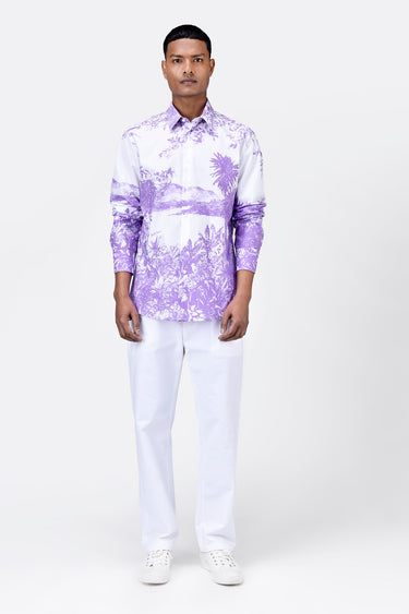 Landscape Print Regular Fit Men's Button-Down Shirt