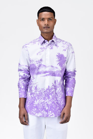 Landscape Print Regular Fit Men's Button-Down Shirt