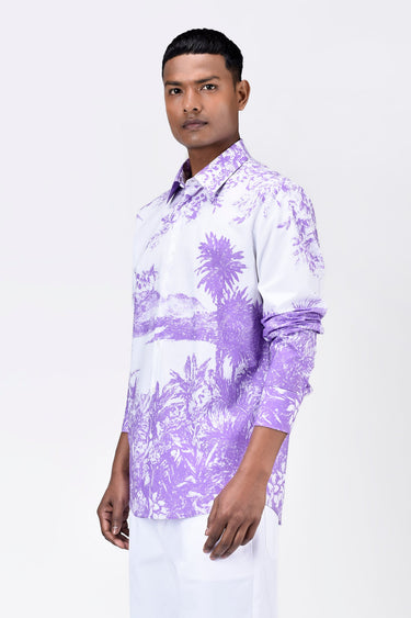 Landscape Print Regular Fit Men's Button-Down Shirt