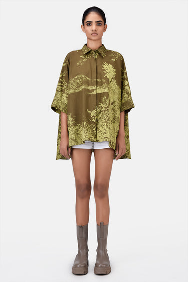 Oversized Monotone Landscape Print Shirt