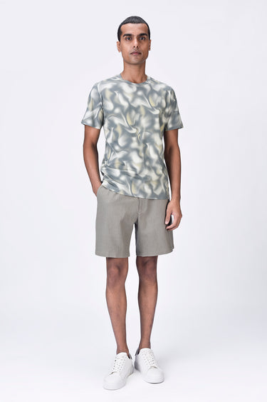 Taupe-Clay Cotton Jersey Regular Fit T-Shirt with Aurora Print