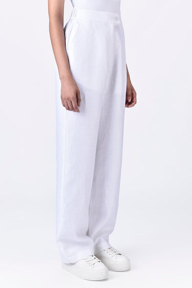 White Linen Straight Fit Trousers