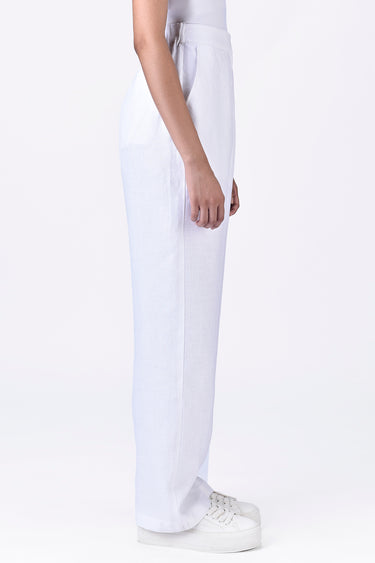 White Linen Straight Fit Trousers