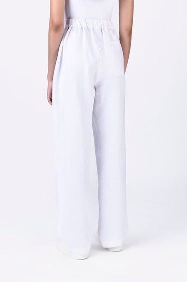 White Linen Straight Fit Trousers