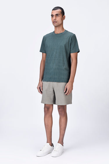 Pine Green Cotton Jersey Regular Fit T-Shirt with Cell Chain Print