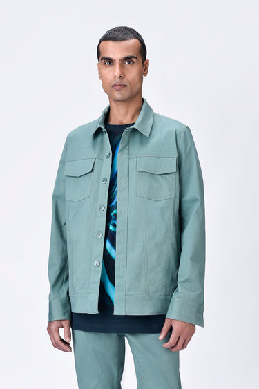 Cotton Heavy Twill Denim-Style Jacket - Seafoam Blue