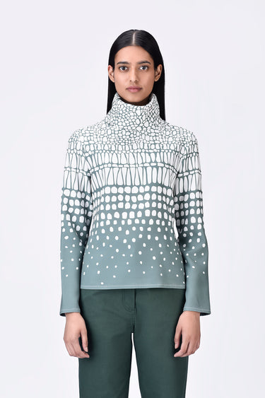 Semi-Fitted Turtle Neck Top with Cell Degrade Print