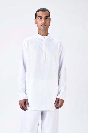 Men's Linen Fit Kurta with Tonal Signature Details