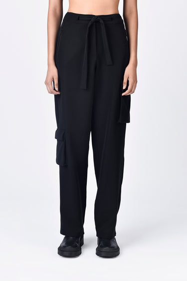 Black Banana Crepe Relaxed Fit Joggers with Asymmetric Pockets