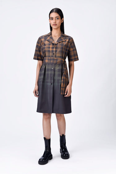 Chocolate Brown Giza Cotton Poplin Shirt Dress with Tie-Up Belt