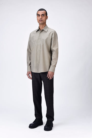 Giza Cotton Poplin Regular Fit Button-Down Shirt with Micro Cell Embroidery - Taupe