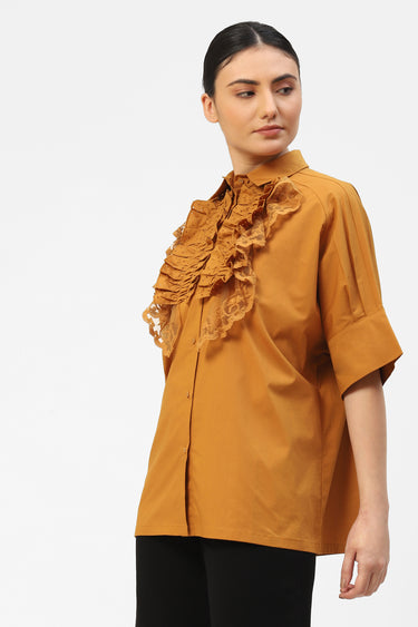 Ruffled Collar Oversized Womens Shirt