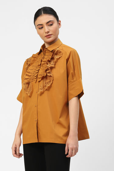 Ruffled Collar Oversized Womens Shirt