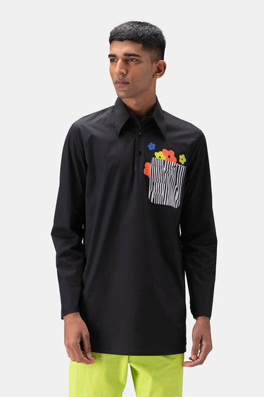 Mens Kurta With Printed Patch Pocket