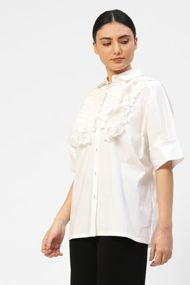 Ruffled Collar Oversized Womens Shirt