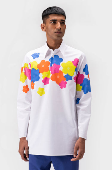 Multicoloured Florals Mens Kurta With Darts