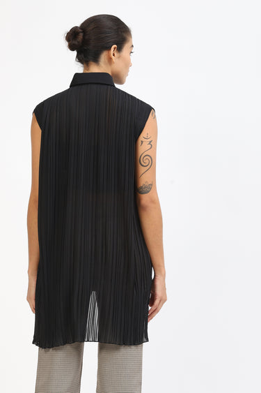 Pleated Top with Shirt Collar