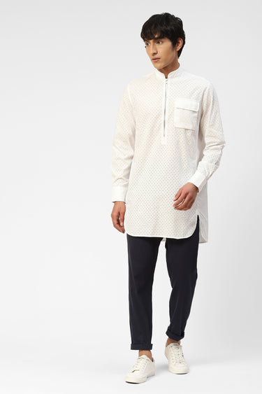 Mens Perforated Kurta with Patch pocket