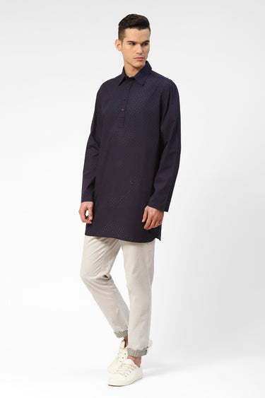 Mens Perforated Cotton Kurta