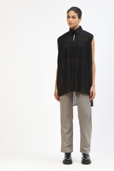 Pleated Top with Shirt Collar