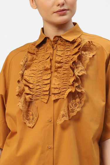 Ruffled Collar Oversized Womens Shirt