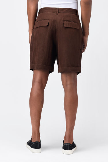 Umber Brown Mens Linen Shorts